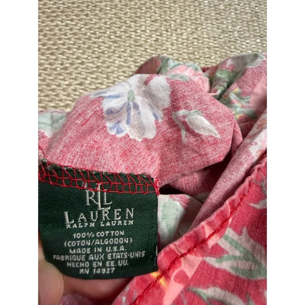 2 Ralph Lauren RL King Pillowcase   set Red Floral Cotton beach house  Ruffled